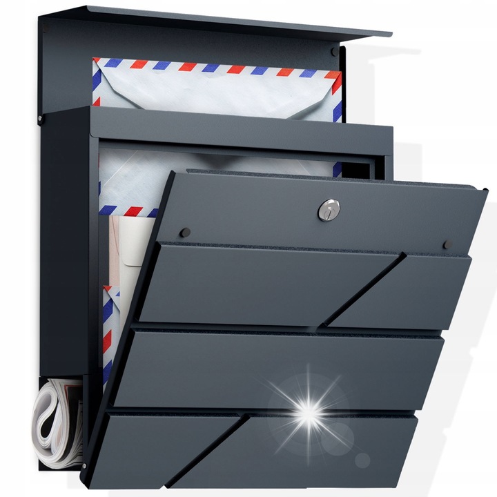 Skrzynka postala pentru scrisori si ziare, antracit, 37x36x11cm, set cu 2 chei si accesorii de montaj