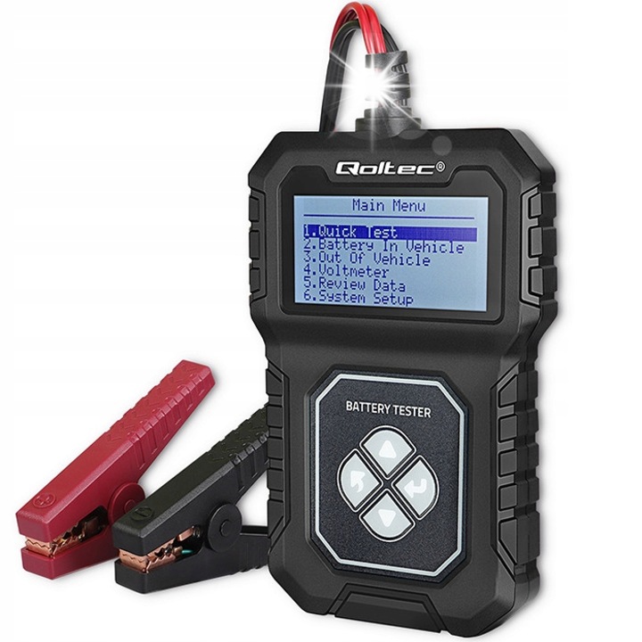 Digitális akkumulátortesztelő 12V, Qoltec, LCD, 30-220Ah, fekete