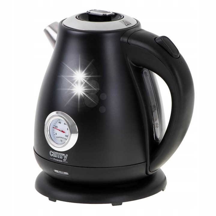 Fierbator electric Camry, 1,7L, negru, cu termometru, 1850W, 21.5x23x16cm