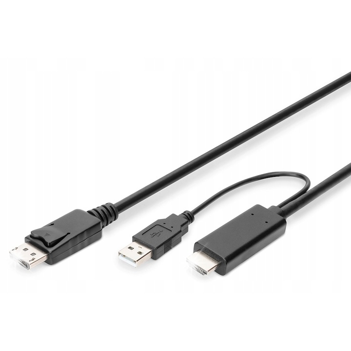 Adaptor HDMI -> DisplayPort 4K, Digitus, 2m, alimentare USB, negru