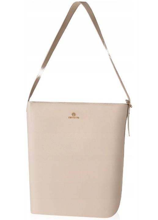 Geanta shopper Betlewski, piele ecologica, bej, cu manere si curea reglabila, interior cu compartimente, dimensiune A4