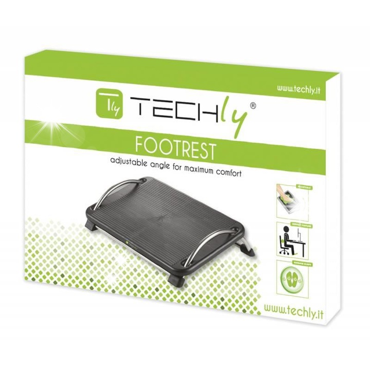 Techly ergonomikus lábtartó, állítható, 280x430mm, fekete, szerelési útmutatóval