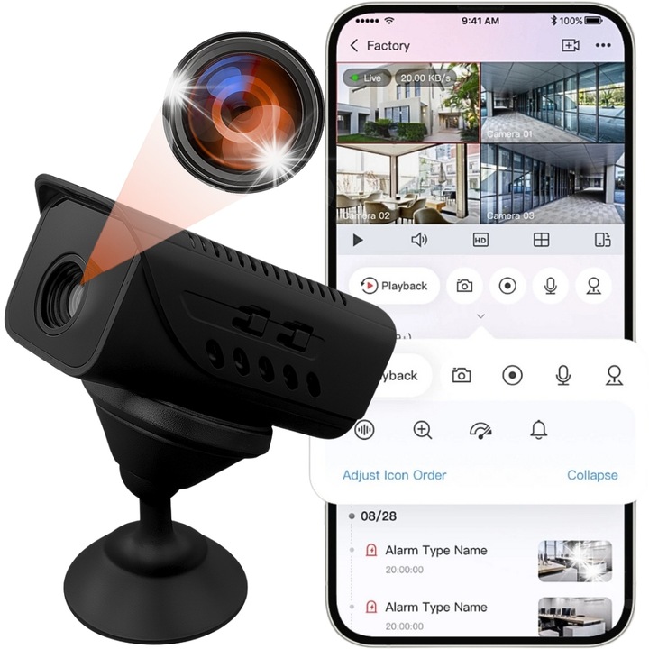 Мини камера H9 WiFi, дискретно наблюдение, 1920x1080P, нощно виждане, 24x27x55 мм, пълен комплект