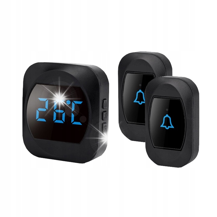 Sonerie electrica fara fir, Spreest, IP44, 300m, 110dB, neagra, set cu 2 transmitatoare si 1 receptor