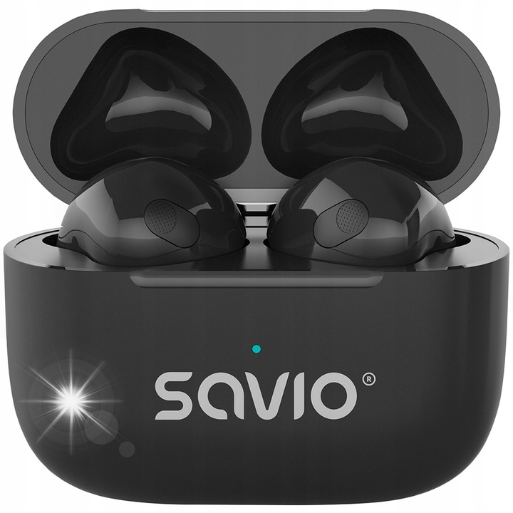 Vezeték nélküli fülhallgató, Savio TWS-02 Pro, Bluetooth 5.4, IPX2 vízálló, akkumulátorral