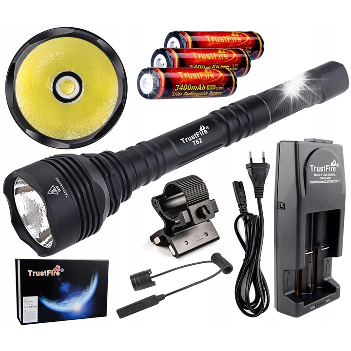 Lanterna tactica TRUSTFIRE T62, 1x CREE XHP-70, 3600lm, set complet, 3x acumulatori 18650, incarcator