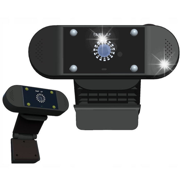 Webkamera Full HD 1944p, 5MP, beépített mikrofonnal, autofókusszal, tartóval, 140cm USB kábel