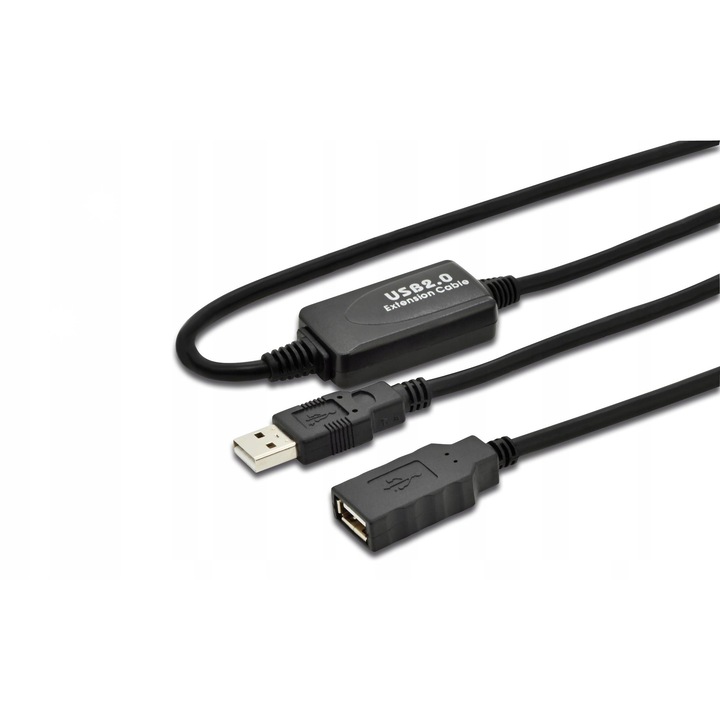 USB 2.0 hosszabbító kábel, Digitus 10m, fekete/szürke