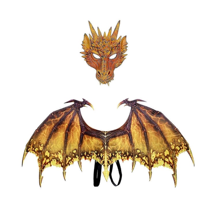 Set Costum Dragon cu Aripi si Masca, 90cmx46cm, pentru Adulti