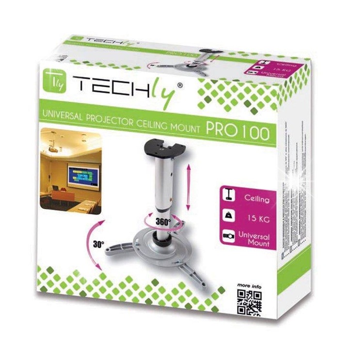Urmaret pentru proiector TECHly, sufit, 30-37cm, 15kg, argintiu