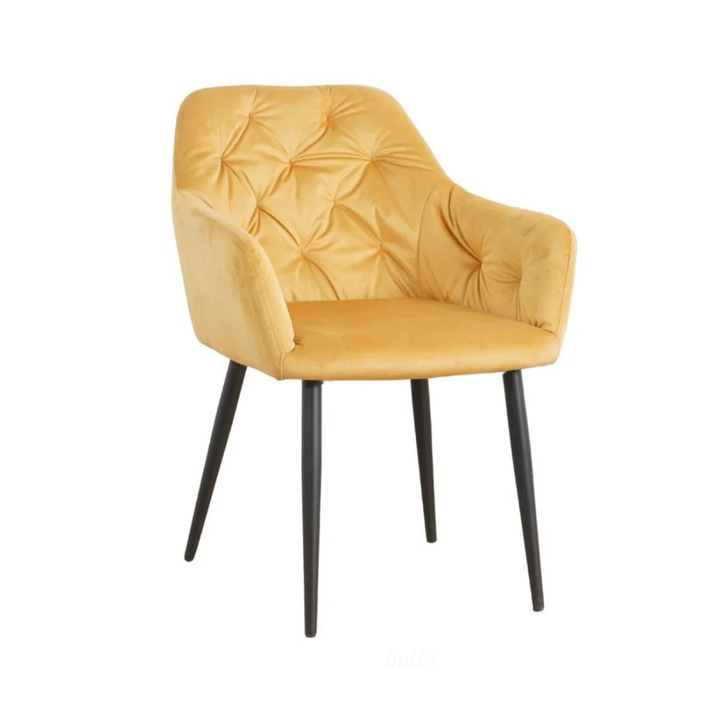 Scaun tip fotoliu, living/dining, tapiserie catifea, cadru metalic, fix, galben piersica, Hectarul, 62x58x82