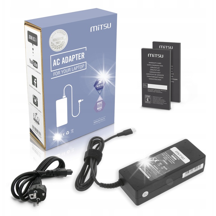 Mitsu 90W USB-C laptop töltő, 5-20V, 3-4.5A, komplett készlet