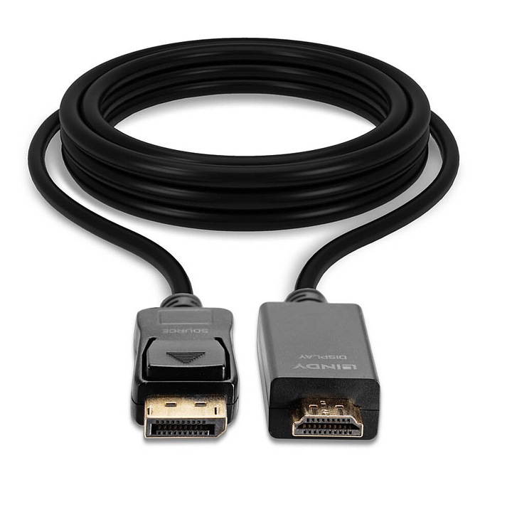 DisplayPort - HDMI adapter kábel M/M 10.2G 3m, 4K UHD, fekete, Lindy