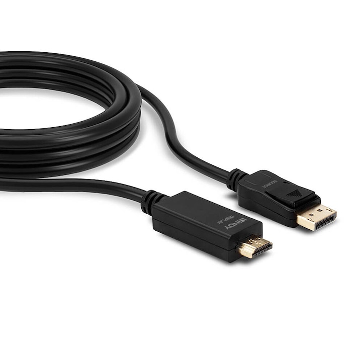DisplayPort - HDMI adapter kábel M/M 10.2G 5m, 4K UHD, fekete, Lindy