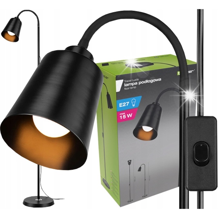 Tracer Lucia állólámpa, fekete, 160cm, E27, max. 15W, 3m kábel