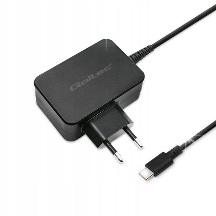 Qoltec 65W laptop töltő, USB Type C, POWER DELIVERY technológia, fekete