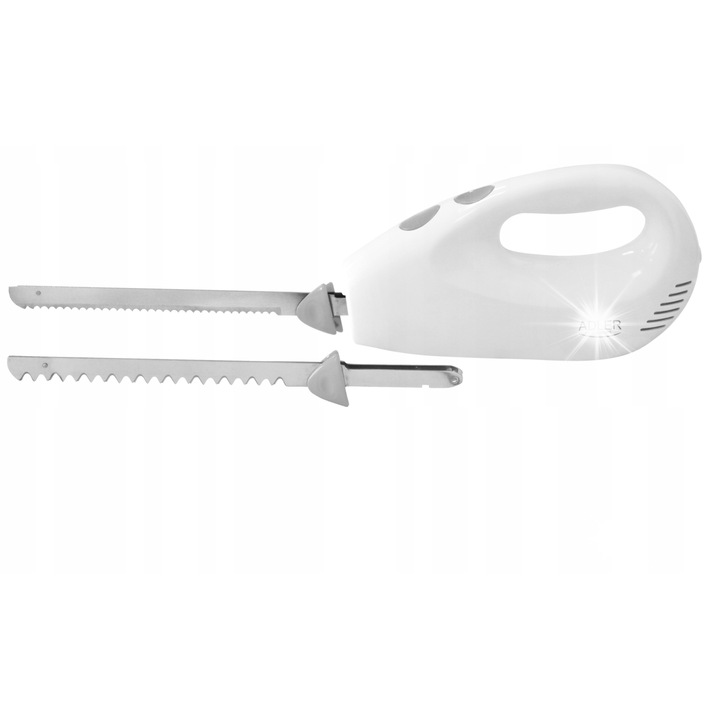 Cutit electric, Adler, 2 seturi de cutite din inox, alb, 27,5cm, 180W, pentru carne