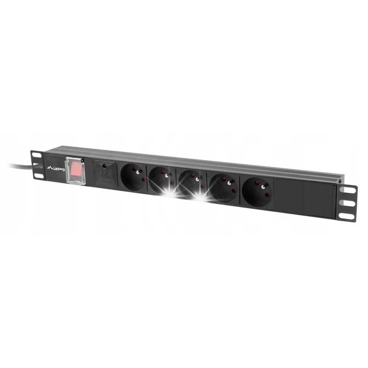 Разклонител за Rack PDU 19" Lanberg, 5 гнезда, 16A, 2м, черен