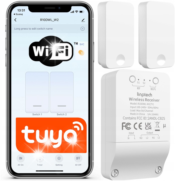 Set releu dublu, Linptech, Smart, Compatibil cu Tuya, Alb