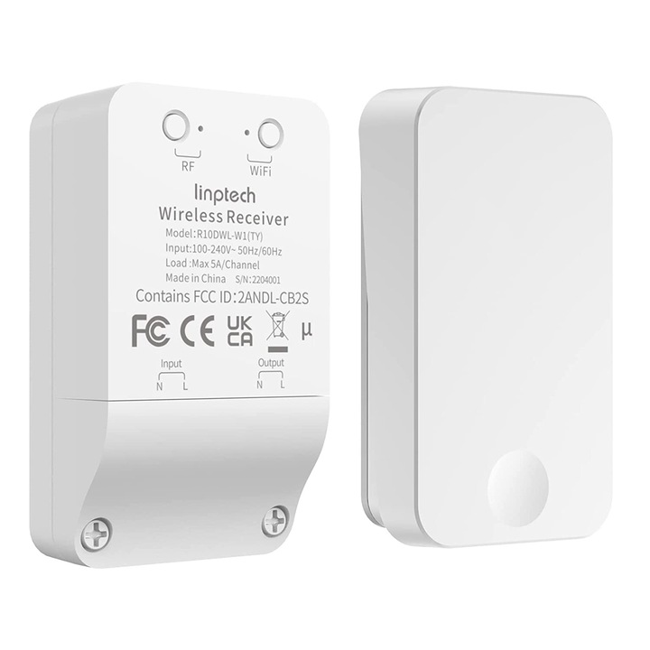 Releu comutator smart, Linpteccch, Compatibil cu Tuya, Wifi, 5A, Alb