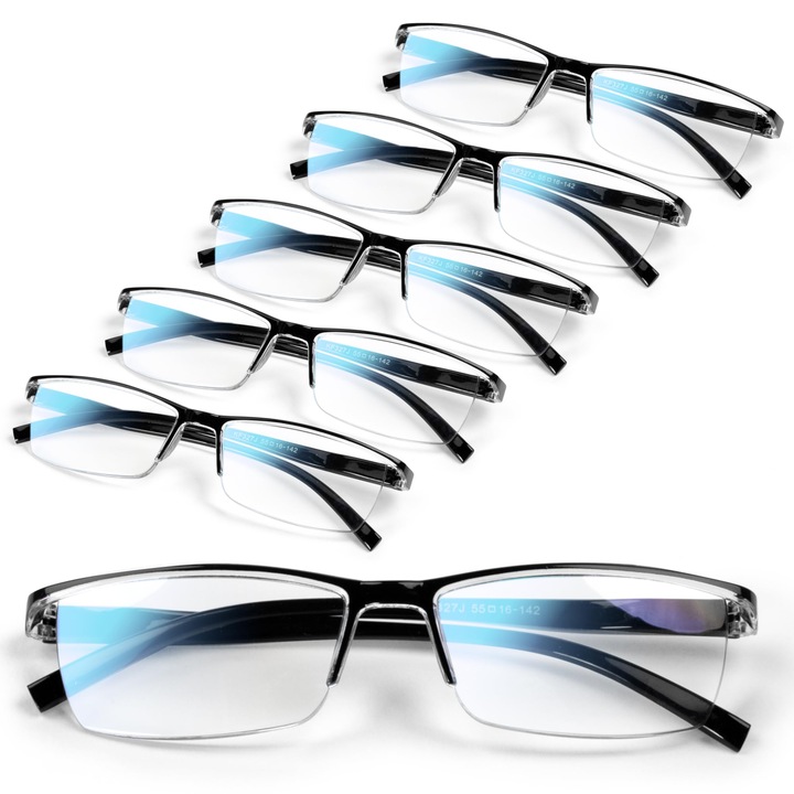 Ochelari de lectura, Set 6 buc, Anti-lumina albastra, Filtru Blue Light, Dioptrie +2.00, Unisex