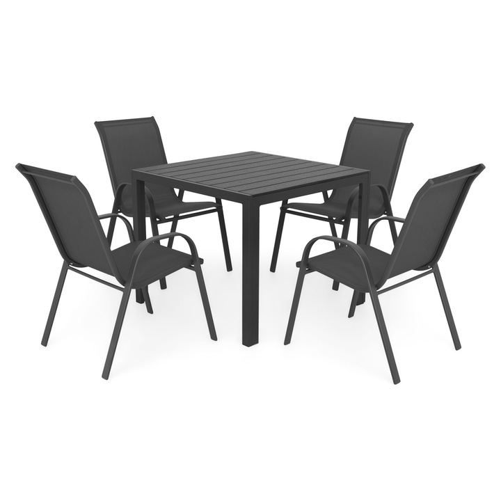 Set mobilier gradina/terasa Maison Mex ENCORE, 4 scaune si masa, antracit/negru