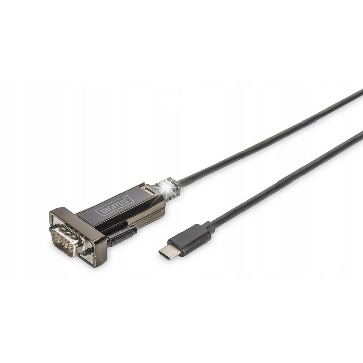 USB 2.0 adapterkábel, Digitus, USB C/RS232 M/M, 1m, fekete