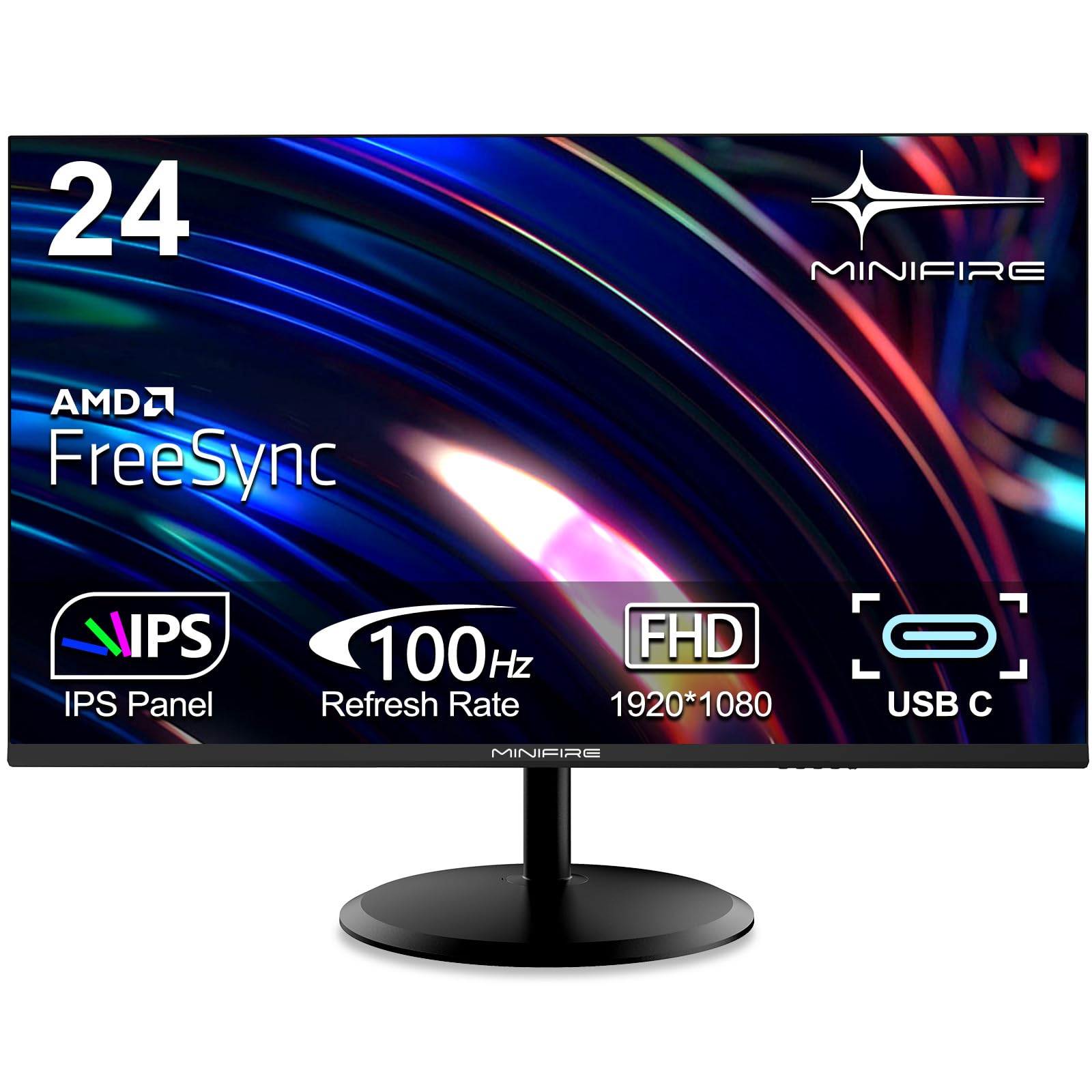 Monitor de gaming MiniFire 24 inch, curbat, 100Hz, FHD 1080P, port