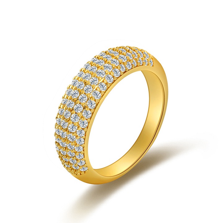 Inel circular din zircon micro incrustat, aurit, stil minimalist, elegant, dimensiune ajustabila