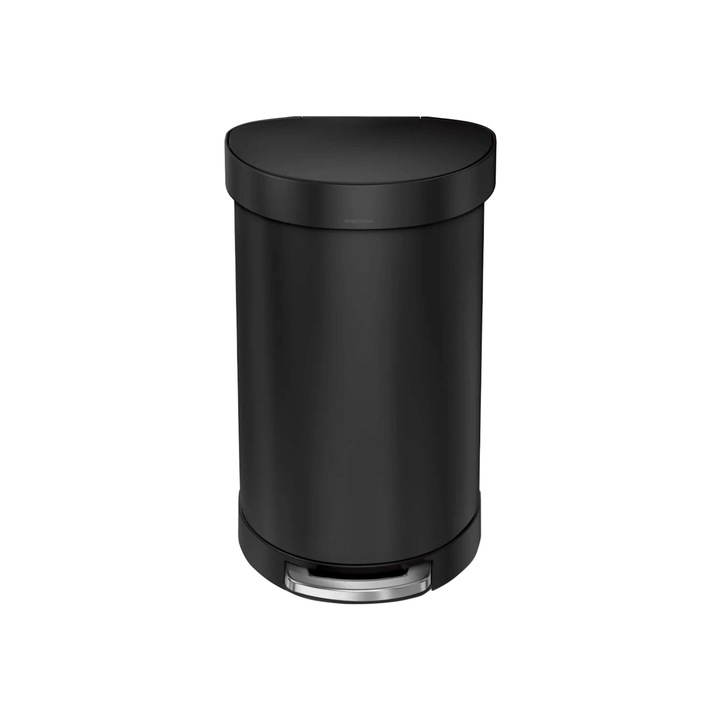 Cos de gunoi cu pedala Simplehuman, semi-rotund, inox, Matte Black, 45L, 67x36x40cm