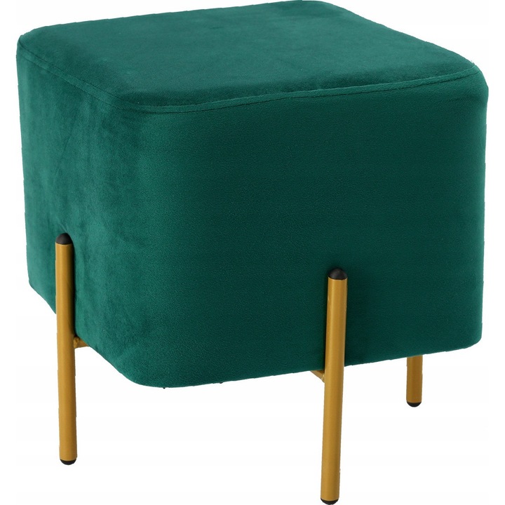 Taburet Patrat Cu Picioare, Material Catifea, Dimensiune 35 x 35 x 40 cm, Culoare Verde Inchis