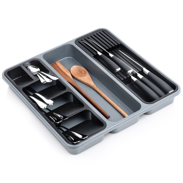 Konyhai rendszerező evőeszközöknek és késeknek, Artemis, szürke, 40x40x5cm