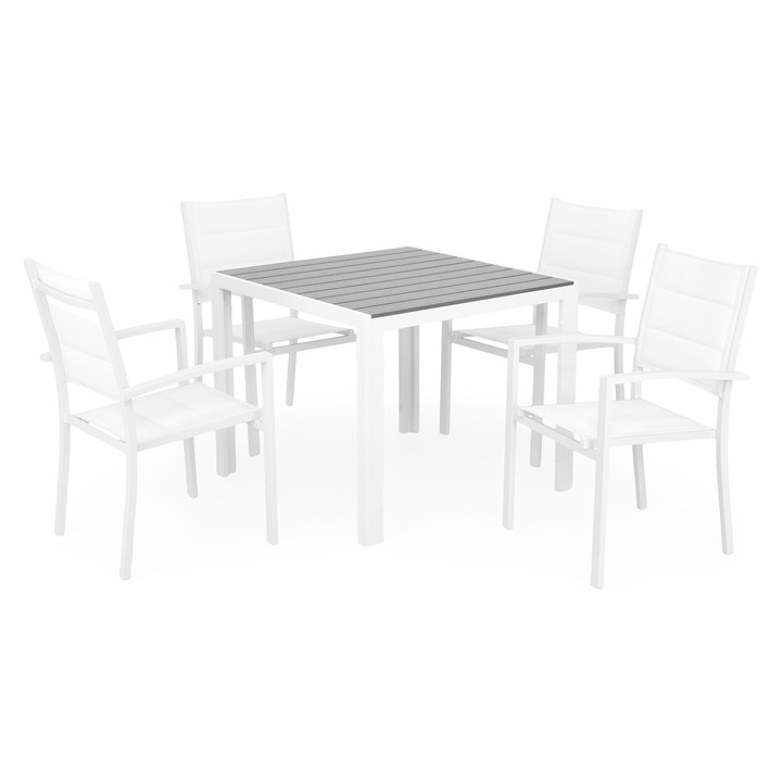 Set mobilier gradina/terasa 4 scaune si masa, Maison Mex ENCORE/DRESDEN, alb/gri