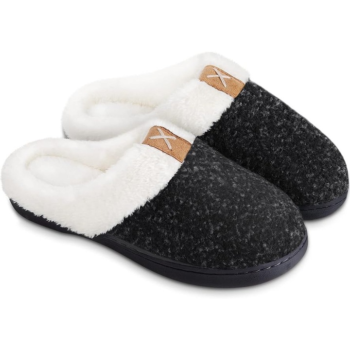 Papuci de casa imblaniti pentru femei, talpa antialunecare, marime 38/39, Negri