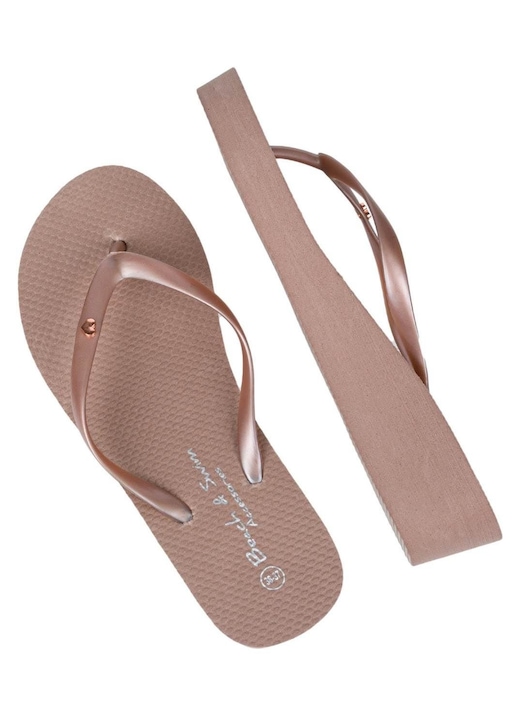 Nude színű platformos strandpapucs, szív alakú pánttal, 3.5cm, Egy méret INTL