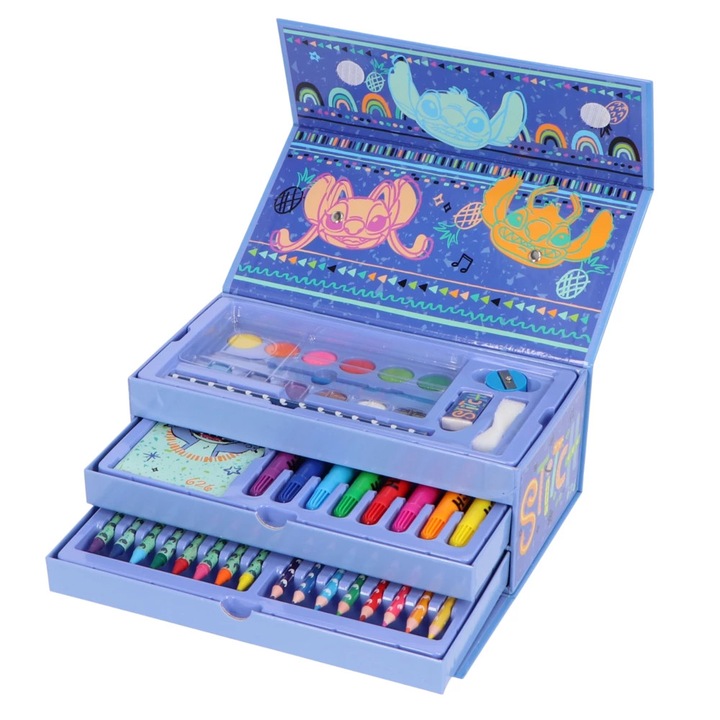 Творчески комплект Lilo & Stitch, многоцветна кутия с чекмедже, 35 части, за деца 3-12 години