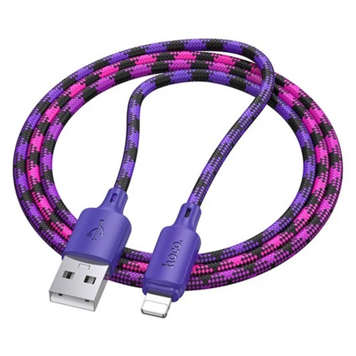Hoco x116 adatkábel, usb - lightning, 12w, 100cm, cipőfűző, lila, kompatibilis: Apple iPhone 6S 4.7 / IPAD mini 5, 2019, / iPhone SE 2, 2020