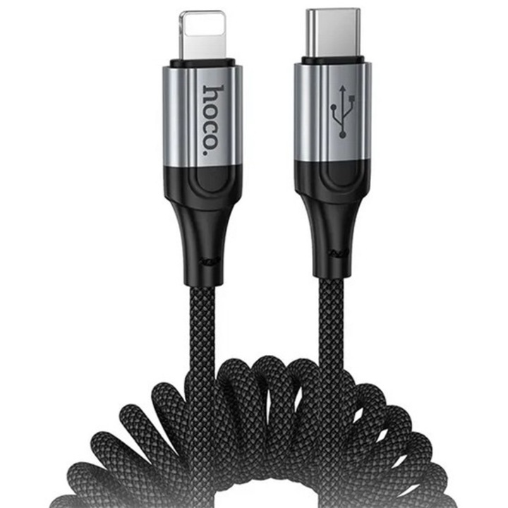 Hoco x121 adatkábel, type-c - lightning, 27w, pd gyorstöltő, 150cm, cipőfűző, spirálkábel, fekete, kompatibilis: Apple IPAD, 3rd Generation, / IPAD, 4th Generation, / iPhone 6 4.7