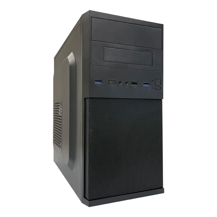 Carcasa microATX LC Power LC-2004MB-V3-ON, neagra, 348x190x370mm, 1xUSB2.0, 2xUSB3.2, 1xUSB Type-C