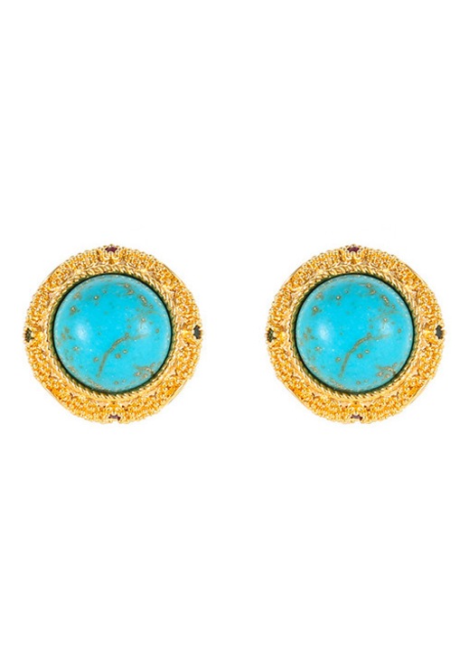 Cercei din Argint 925 Placat cu Aur 18K, cu Piatra Turcoaz Naturala si Cristale Colorate, Eleganti, Cutie de Bijuterii Eleganta Inclusa