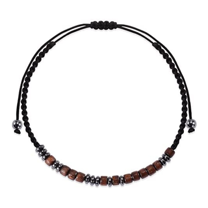 Brățară ajustabilă cu cod Morse "Te iubesc", VU100, perle din lemn și oțel inoxidabil, 15x30cm