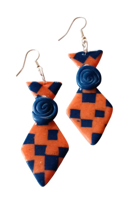 Cercei din lut polimeric, multicolor, 7x2.5 cm