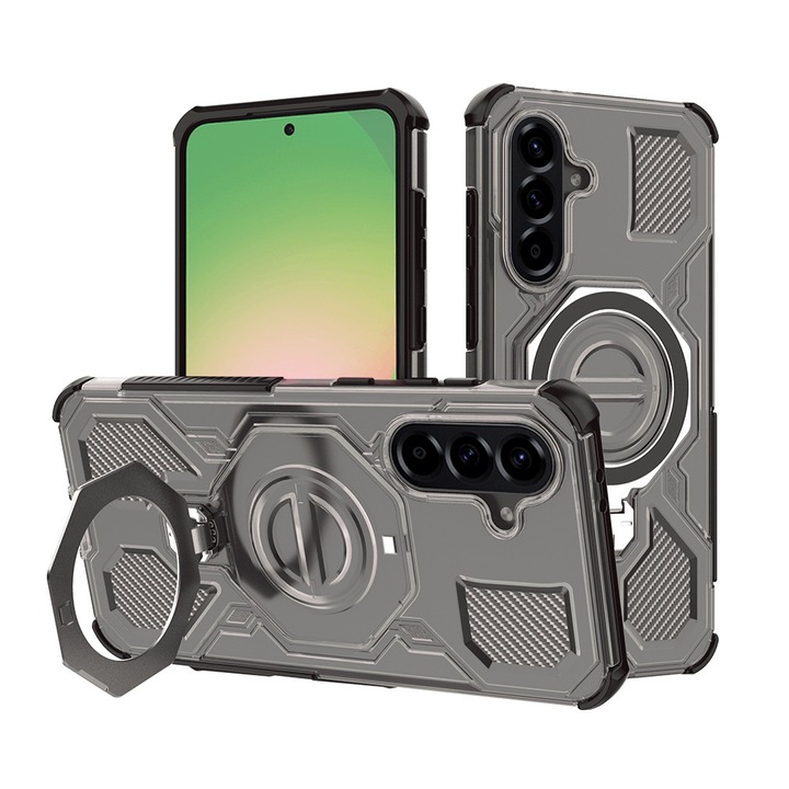 Husa pentru Samsung Galaxy A56 5G Daden Carbon Shield PRO cu inel rotativ 360, compatibil Magsafe, Protectie Antisoc, Calitate Premium, Gri