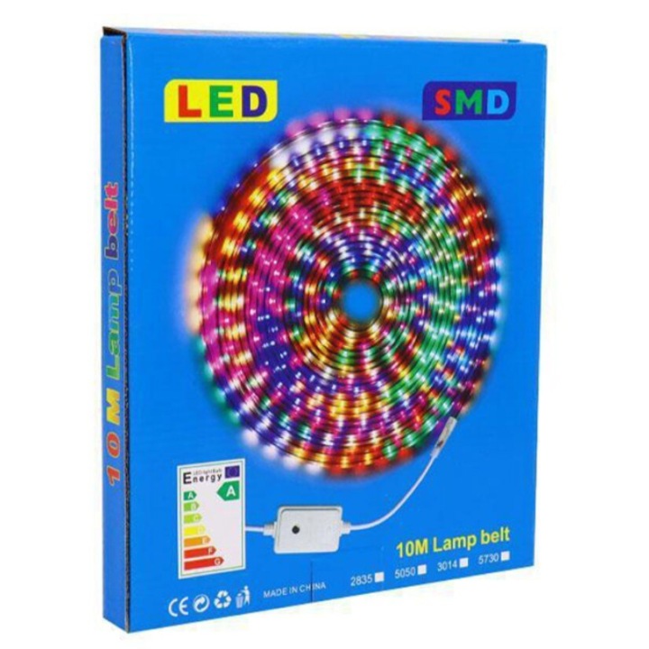LED лента за закрито/открито, тип маркуч, SMD, декоративна, многоцветна, дължина 10 метра, 8 режима на работа, захранващ кабел включен
