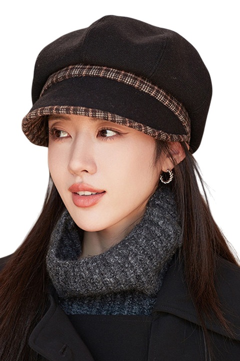 Sapca dama, cozoroc curbat, detaliu de contrast, model elegant, tematica urban fashion, marime universala, neagra, EFAYN