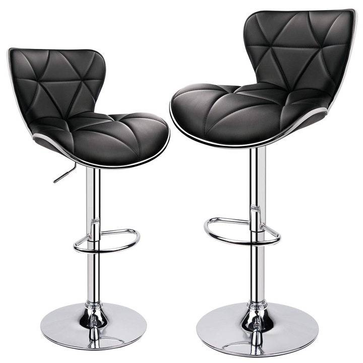 2 db Leader Accessories bárszék szett, háttámlás, állítható 57–83 cm, 361°-ban forgatható, műbőr kárpit, fekete szín