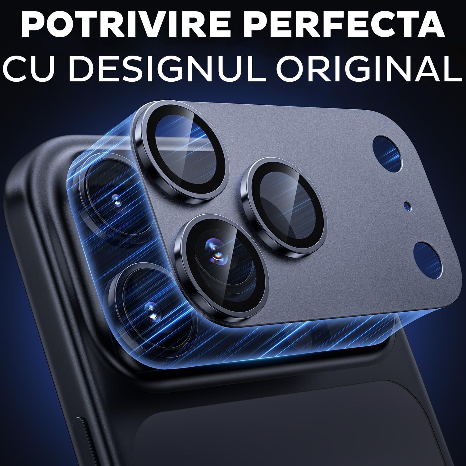 Folie Camera din sticla pentru iPhone 17 Pro, Full Cover, Protectie Completa, Daden, Ultra Rezistenta, Calitate Premium, Deep Blue