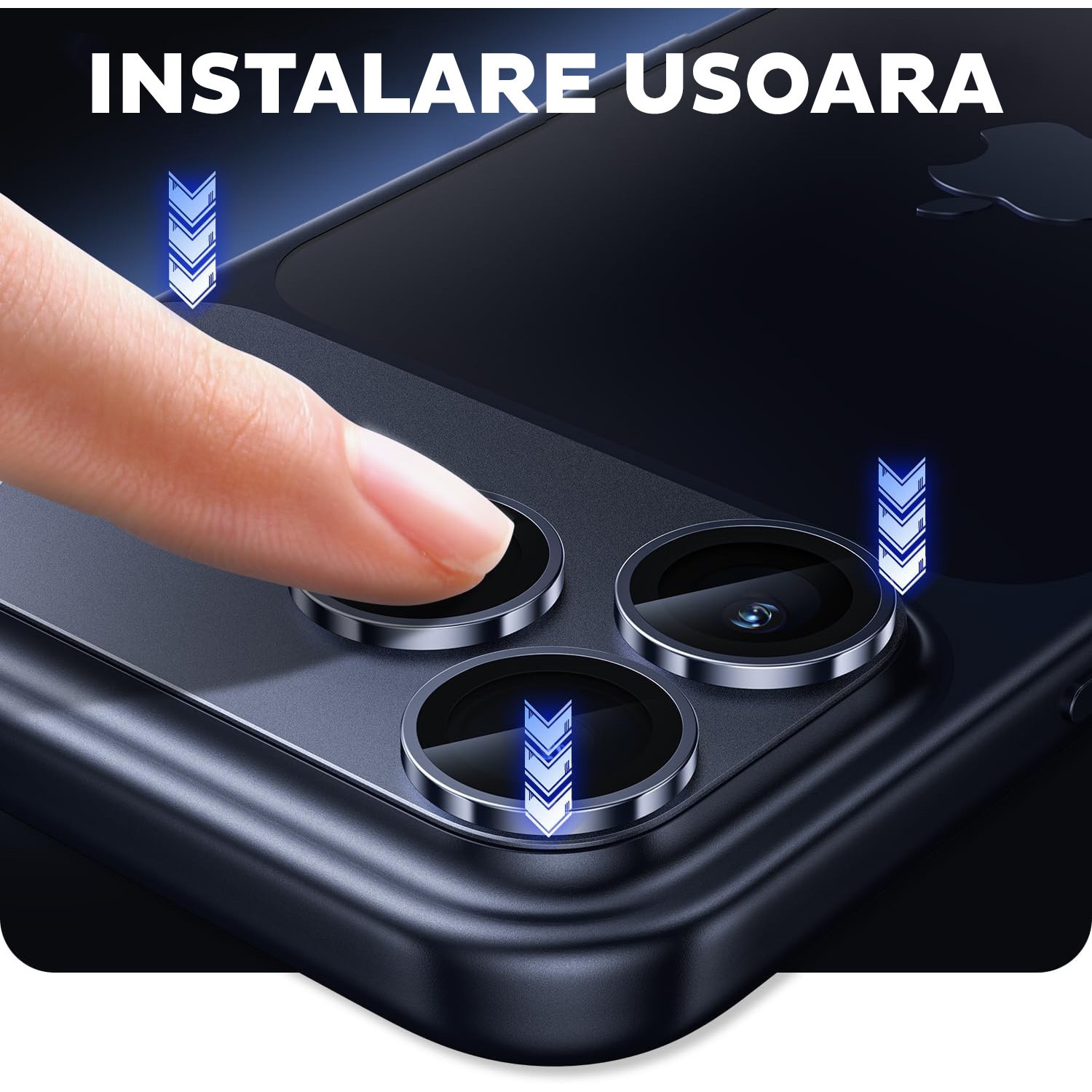 Folie Camera din sticla pentru iPhone 17 Pro, Full Cover, Protectie Completa, Daden, Ultra Rezistenta, Calitate Premium, Deep Blue