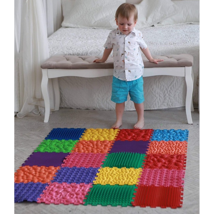 Covoras ortopedic pentru masaj Puzzle "Mix" 20 elemente, multicolor