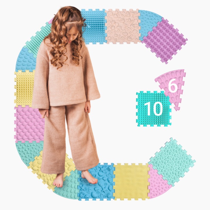 Saltea de masaj Ortek, set 10 piese, multicolor, dimensiune 26x26cm